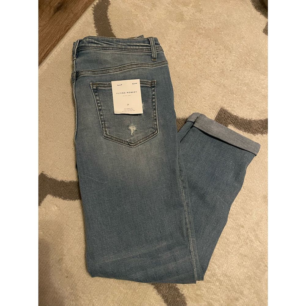 Flying Monkey Distressed Cuffed Stretch Boyfriend Jeans